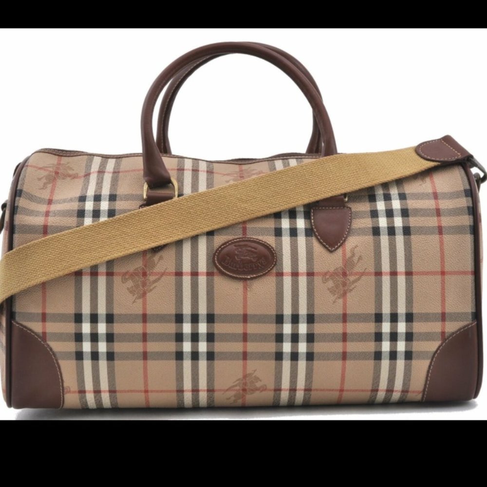 Auth Burberrys Nova Check 2Way Travel Boston Bag P